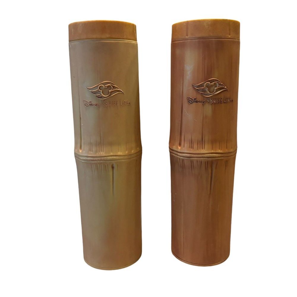 Disney Cruise Line Bamboo Sipper Cups w/Lids Tiki Insulated Plastic Lot Of‎ 2